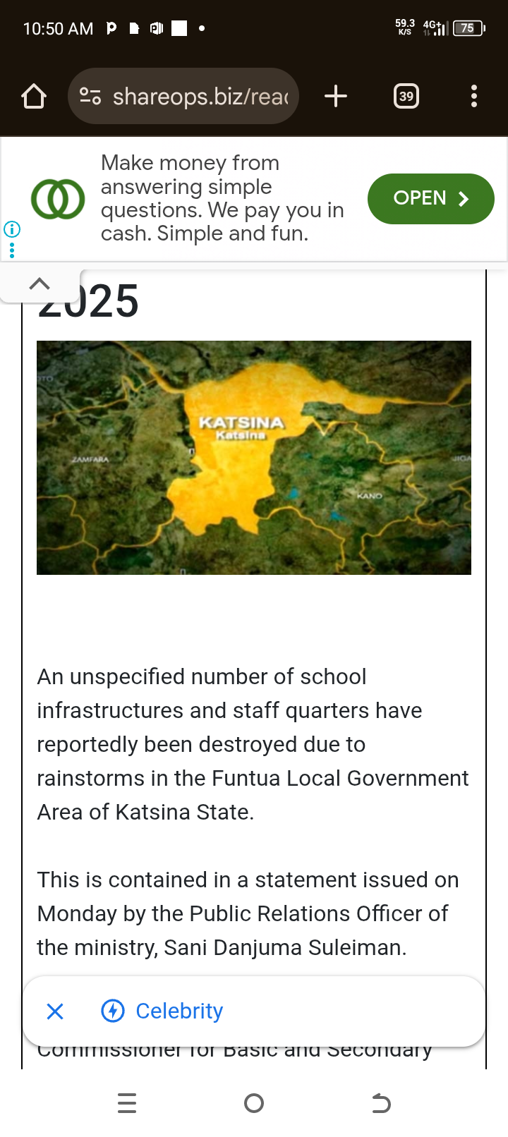 Storm wreak havoc in Katsina destroys schools, staff quarters 24th June 2025