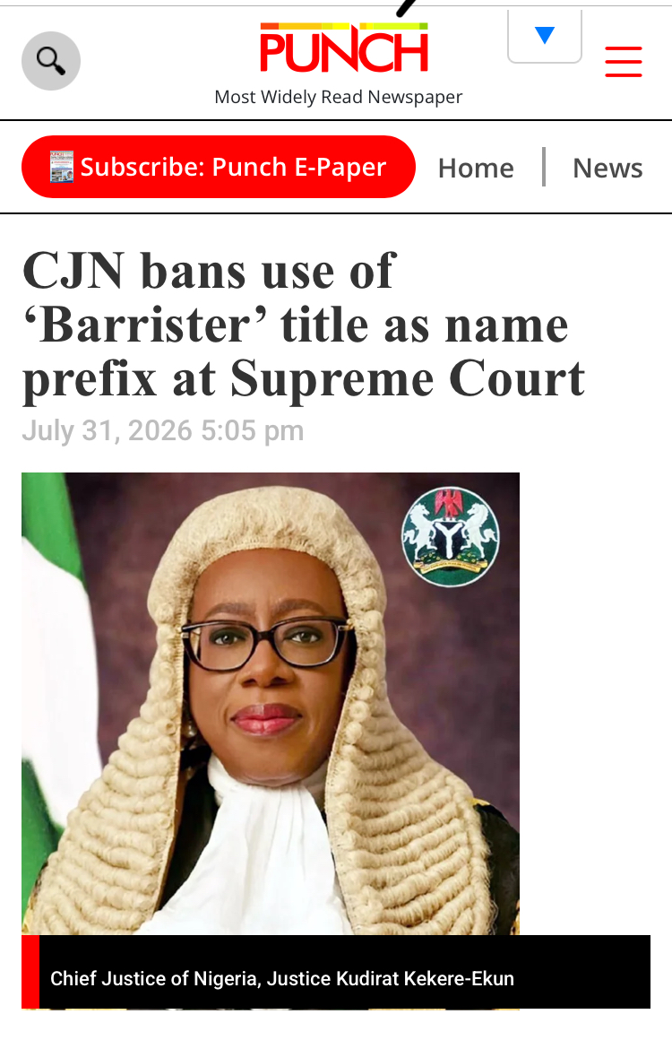 CJN bans use of ‘Barrister’ title as name prefix at Supreme Court